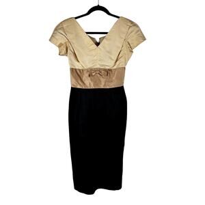 Vintage 1950s Colorblock Satin Wiggle Dress Bow Waist Contrast Panel Cocktail